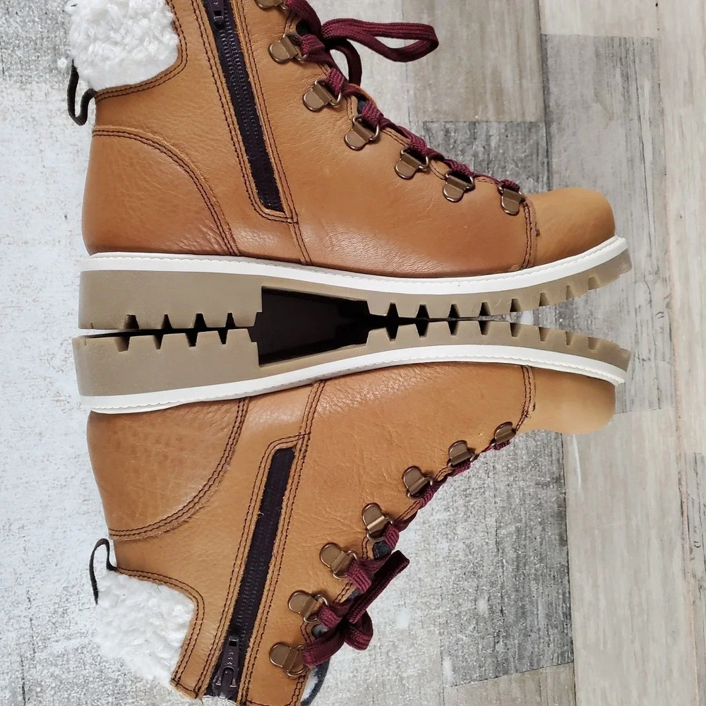 Kamik Rogue Hike 3 Womens Winter Boots Sz 8 Cognac Leather Side Zipper Lace Up